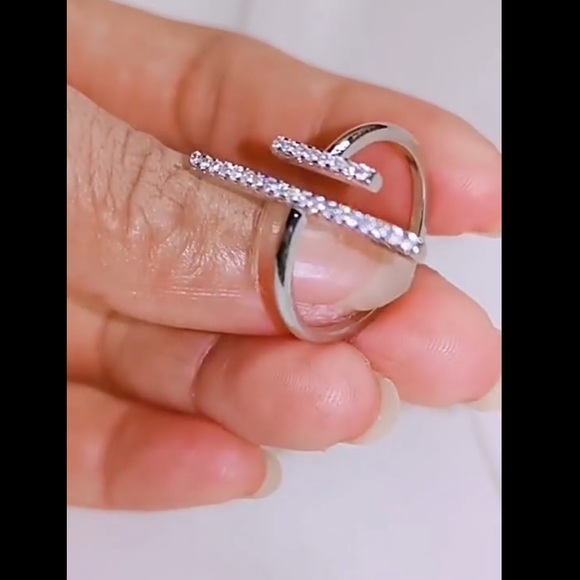 White Gold Plated Double Open Pave Crystal Ring - Picture 11 of 13